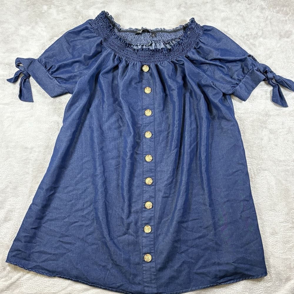 Mlle‎ Gabrielle Chambray Dress Babydoll Smocked Off Shoulder Plus 2X Western